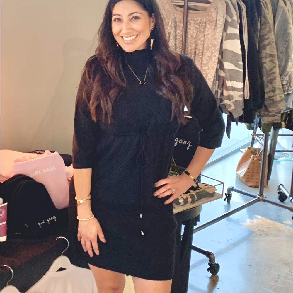 NWT. POL black mock sweater dress with drawstring waist. Size medium and large